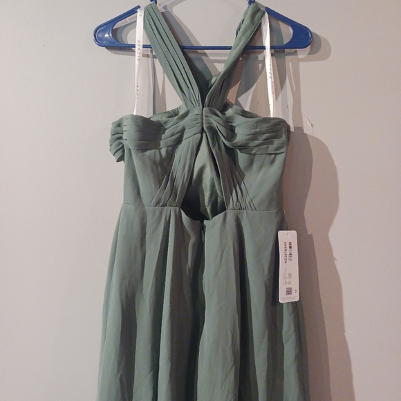AZAZIE RUEA-Line Pleated Chiffon Floor-Length Dress EUCALYPTUS - Picture 6 of 7